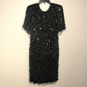 Flapper style sequined beaded black party dress
